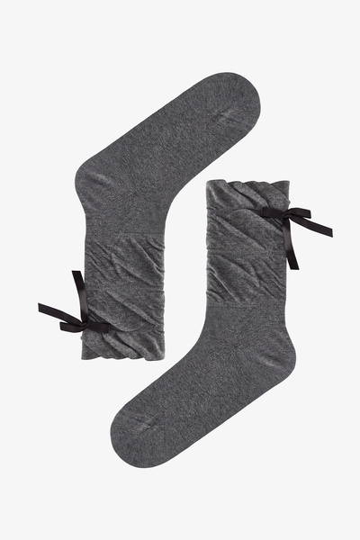 Penti Antrasit Draped Ribbon Pamuklu Soket Çorap