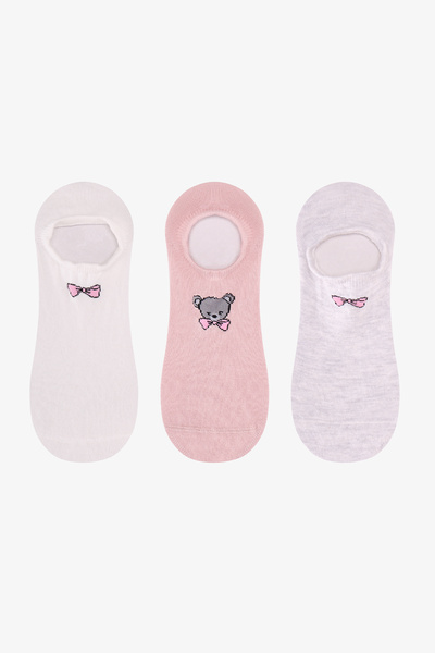 Penti Beyaz Gri Pembe Tiny Bear 3 Çift Sneaker Çorap
