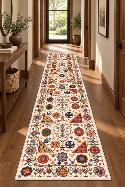 Zeria Home Kaymaz Taban Yıkanabilir Dijital Baskı Mutfak Halısı Halı Yolluk