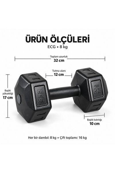 ECG SPOR 8KG X 2 ADET DAMBIL SETİ SİYAH
