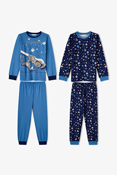 Penti Boy's Blue Story Friends Cotton Long Sleeve 2-Piece Pajama Set