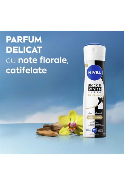 NIVEA Negru & Alb Spray Antiperspirant Invizibil, Mătăsos și Neted, 48h, 150 ml