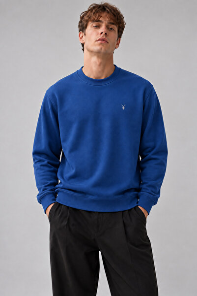 COMBİNE MİCHAİL Indigo Color Basic Crew Neck Men's Sweatshirt