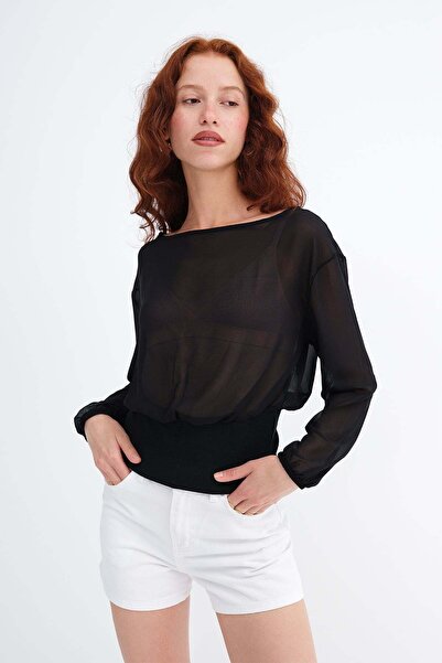 Addax Elastic Sleeve Chiffon Blouse B18340