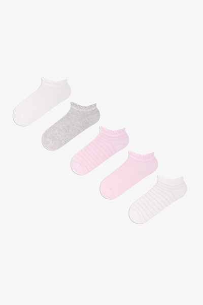Penti 5 Pairs of Stitch-Free Cotton Colored Glittery Line Patterned Booties S...
