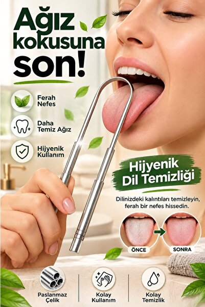 İndirimKap Dil Temizleyici Gümüş Ağız Bakım Fırçası Dil Plak Temizleme Dil Sı...