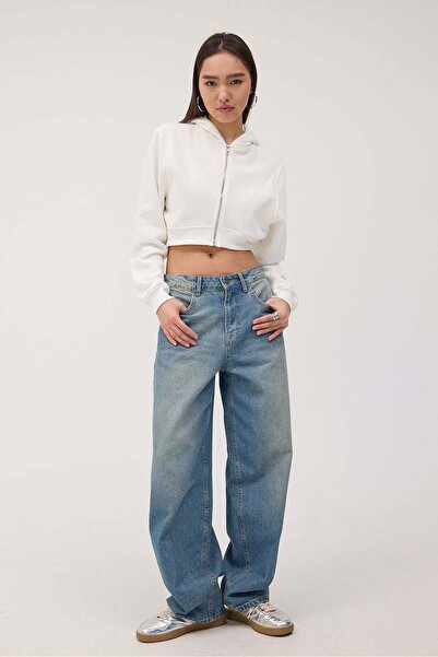 Addax Şardonlu Kapüşonlu Crop Sweatshirt H1526-İ9