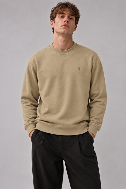 COMBİNE MİCHAİL Bej Rengi Erkek Bisiklet Yaka Sweatshirt