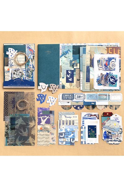 Choice3 blue Retro scrapbook supplies, aesthetic diary tool kit, material pap...