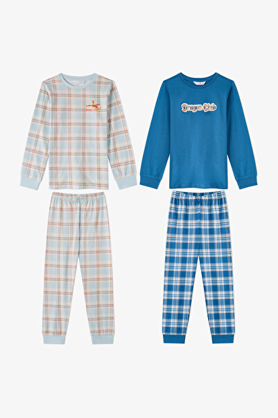 Penti Erkek Çocuk Mavi Dragon Club Pamuklu Uzun Kollu 2'li Pijama Takımı