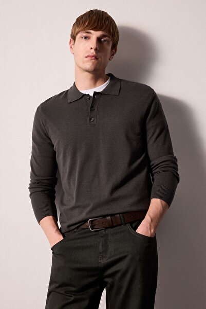 DeFacto Standard Fit Buttoned Polo Collar Knitwear Basic Sweater H8972Ax26Au