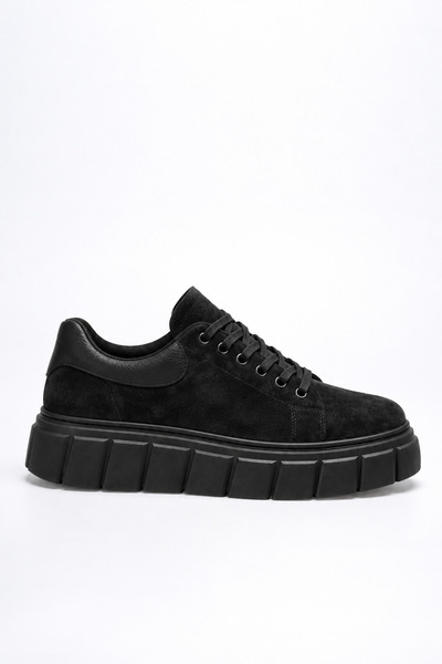 Lucy Shoes YG044 Men's High Platform Lace-Up Suede Sport Sneakers Shoes SST - Black