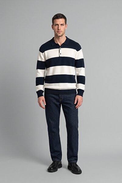 DeFacto Standard Fit Polo Collar Buttoned Color Block Knitwear Sweater Y4194A...