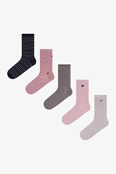 Penti Gri Pembe Soft Hearts Pamuklu 5 Çift Soket Çorap