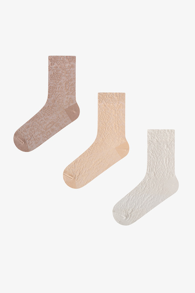 Penti Kahve Elegance Texture Pamuklu Jakarlı 3 Çift Soket Çorap