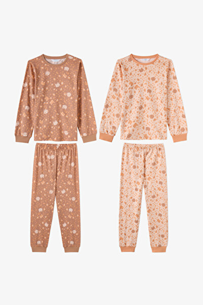 Penti Girls Cute Leopard Cotton Long Sleeve 2 Piece Pajama Set