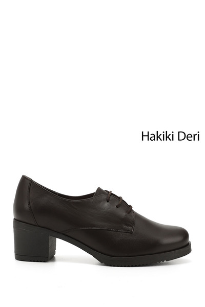 GÖNDERİ(R) Kadın Kahve Antik Bağcıklı Orta Kalın Topuklu Hakiki Deri Oxford A...