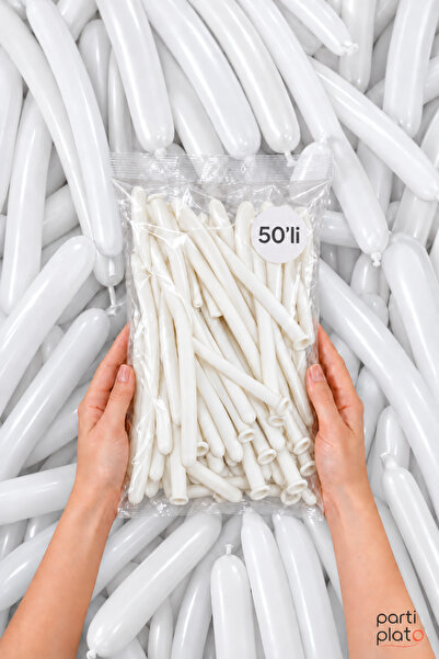 Parti Plato 260 White Sausage Balloons 50 Pieces Modeling Balloon Flexible La...
