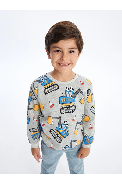 LC Waikiki LCW baby Bisiklet Yaka Uzun Kollu Baskılı Erkek Bebek Sweatshirt