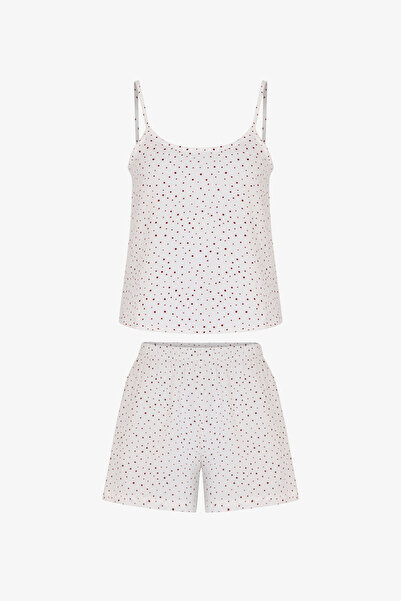 Penti Kırık Beyaz Fiona Muslin Puantiye Desenli Şort Pijama Takımı