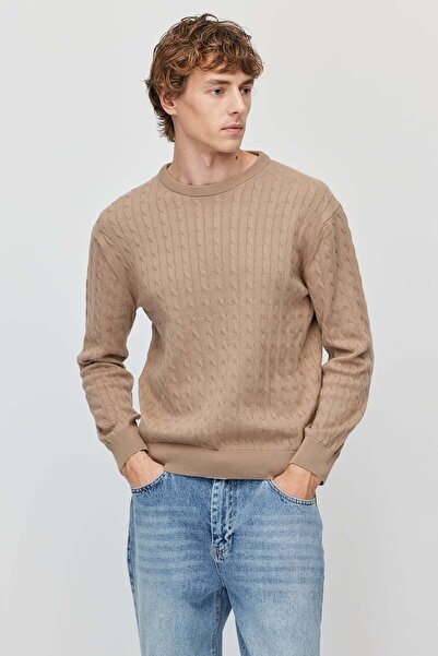 PAULMARK Men's Braided Crew Neck Knitwear Sweater