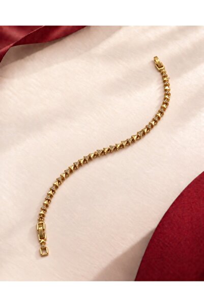 Çelik Gold Üçgen Detaylı Zirkon Bileklik