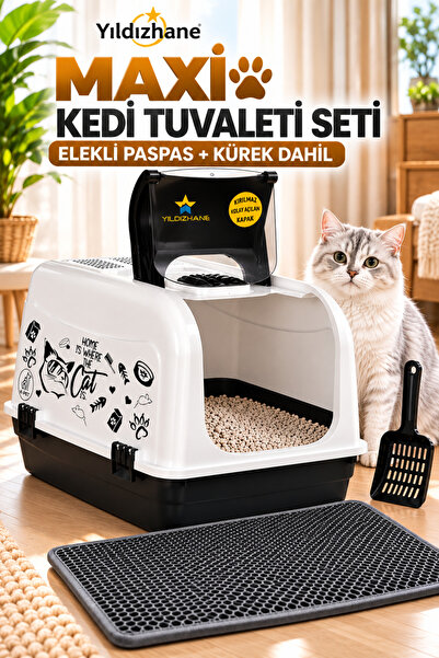 Yıldızhane Maxi Büyük Boy Kedi Tuvaleti ve Elekli Kum Toplayıcı Paspas Seti