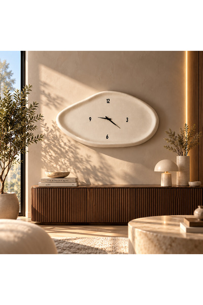 Lunalore Beton Görünümlü Minimal Duvar Saati 53x95 cm Sessiz Mekanizmalı Raka...