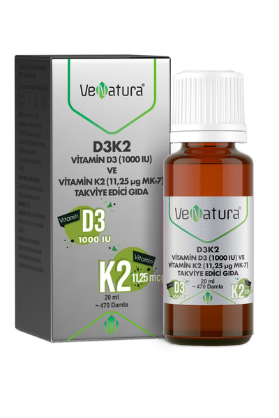 VeNatura Vitamin D3K2 Vitamin D3 1000IU Vitamin K2 11.25mcg Damla 20ml