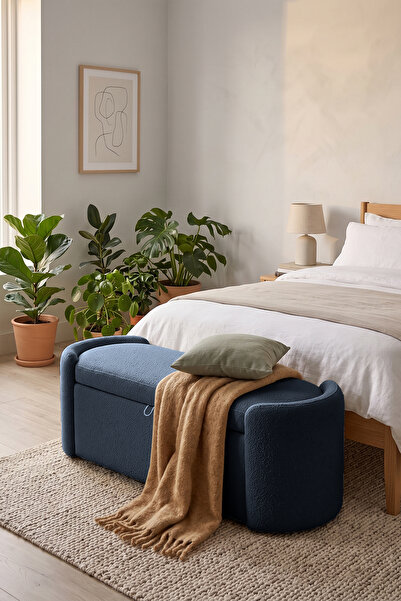 Eymense Nola Modern Depolama Alanlı Bench Puf Lacivert