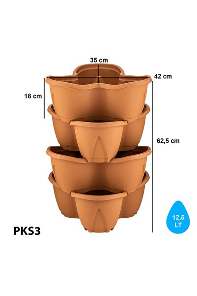 SERİNOVA Kademeli Dikey Bahçe Saksısı Pamukkale 4'lü Set 3 NO 12,5 L Kiremit ...