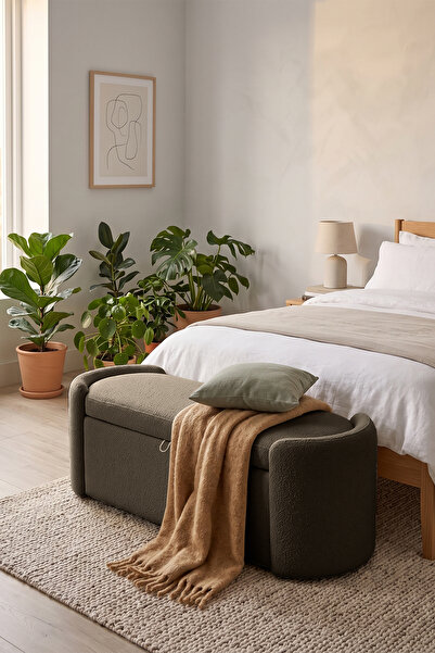 Eymense Nola Modern Depolama Alanlı Bench Puf Kahverengi