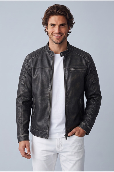 Jack & Jones Kunstlederjacke Pu Deri Ceket Biker Mont