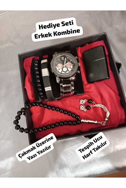 Brality Hediyelik Erkek Kombin Saat Seti ( 5'li Set) - Saat- Çakmak- Tesbih- ...