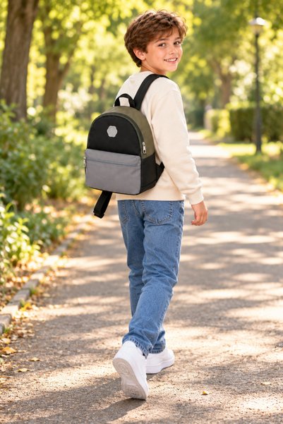 ICONE BAG Üç Renkli Çocuk Sırt Çantası, Siyah Gri Haki Erkek Çocuk Sırt Çantası, Erkek Çocuk Okul Çantası