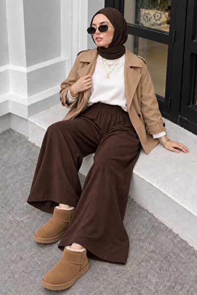 AFVENTE Bella Women's Plus Size High Waist Wide Leg Modal Pants Brown