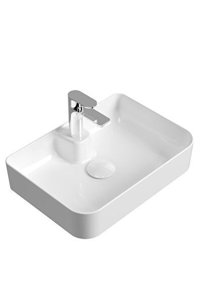 AQUA BAGNO Mestola Tezgah Üstü Kare Çanak Lavabo Batarya Delikli 60 X 42 Cm B...