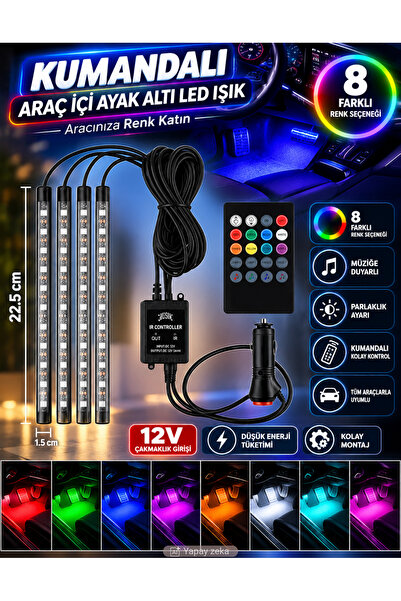 Unichrome Ayak Altı Led 12 Ledli Lamba Sese Duyarlı Led Müziğe Duyarlı 48 Led