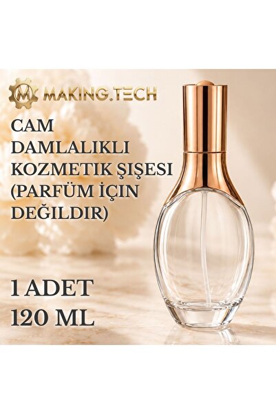 120 ml Cam Damlalıklı Kozmetik Şişesi – Rose Gold Kapaklı Boş Yağ ve Serum Şişesi, Parfüm İçin Değildir