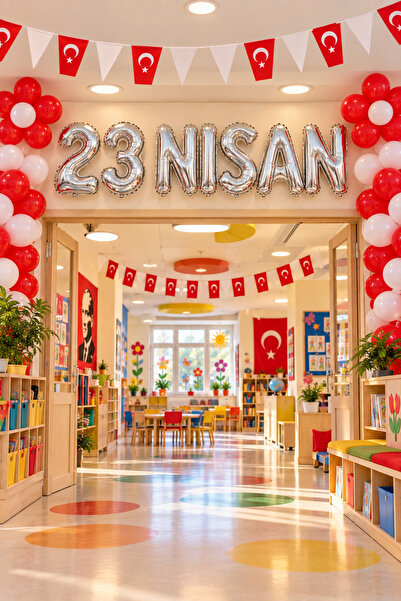 Parti dolabı مجموعة زينة بالونات فويل مكتوب عليها 23 أبريل باللون الفضي مقاس ...