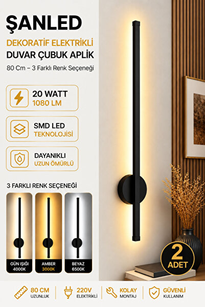 ŞANLED Dekoratif 20W İç Mekan Siyah Kasa 3 Renkli Işık Elektrikli 80 cm Duvar...