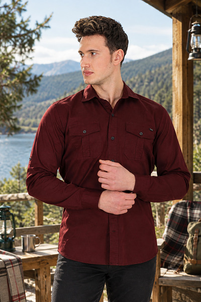 Banadamoda Bordo Regular Fit Gabardin Gömlek
