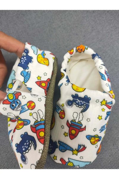 LOOVE BEBE Baby Booties Home Nursery Shoes with Elastic Ergonomic Design Patterned — Space White