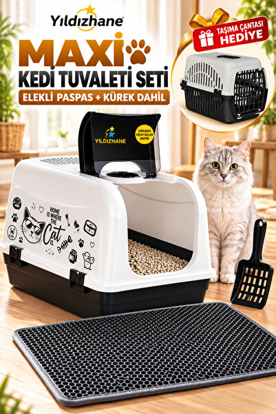 Yıldızhane Maxi Kapalı Kedi Tuvaleti Seti – Elekli Kum Paspası ve Kürek Dahil...