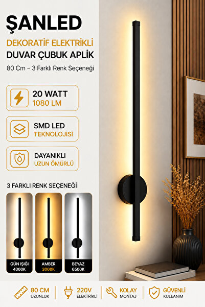 ŞANLED Dekoratif 20W İç Mekan Siyah Kasa 3 Renkli Işık Elektrikli 80 cm Duvar...