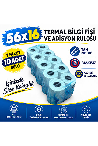 Genel Markalar 56x16 Termal Bilgi Fişi Ve Adisyon Rulosu 10 Adet (Tam Metre -...