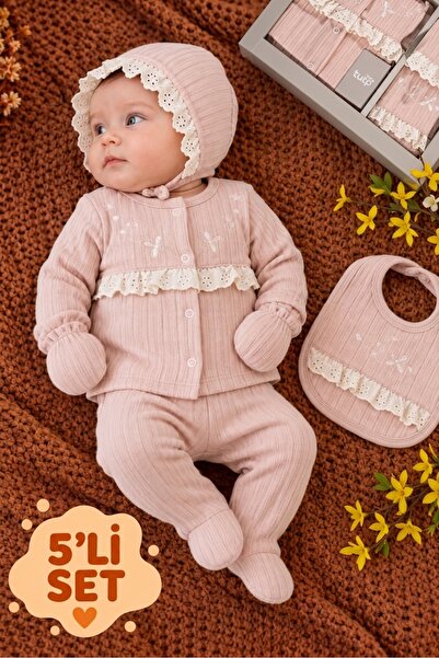 TURP BABY Baby Turp Kaşkorse Güpür Detaylı Yusufçuk Nakışlı Kutulu 5'li Kız Y...
