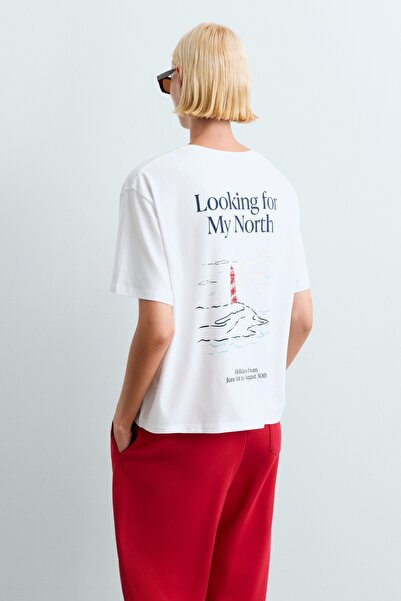 Oysho Pamuk karışımlı boxy desenli T-shirt