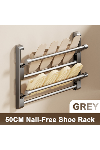 Choice1 50CM Grey Simple Shoe Rack Wall-mounted Bathroom Slippers Hook Holder...