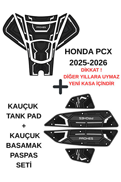 prohes HONDA PCX 2025-2026 BEYAZ DETAYLI KAUÇUK TANK PAD + BASAMAK PASPAS SET...